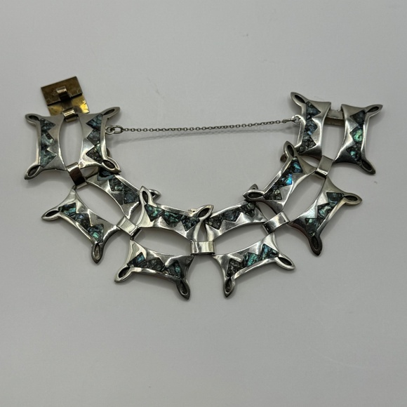 Vintage Taxco Mexican 925 Sterling inlaid with Abalone brutalist bracelet. - Picture 6 of 10